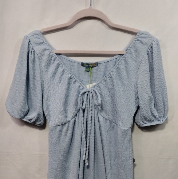 NWT Good Luck Gem V-Neck Bow Puff Sleeve Mini Dress Women's S Blue Minimalist - Picture 3 of 10